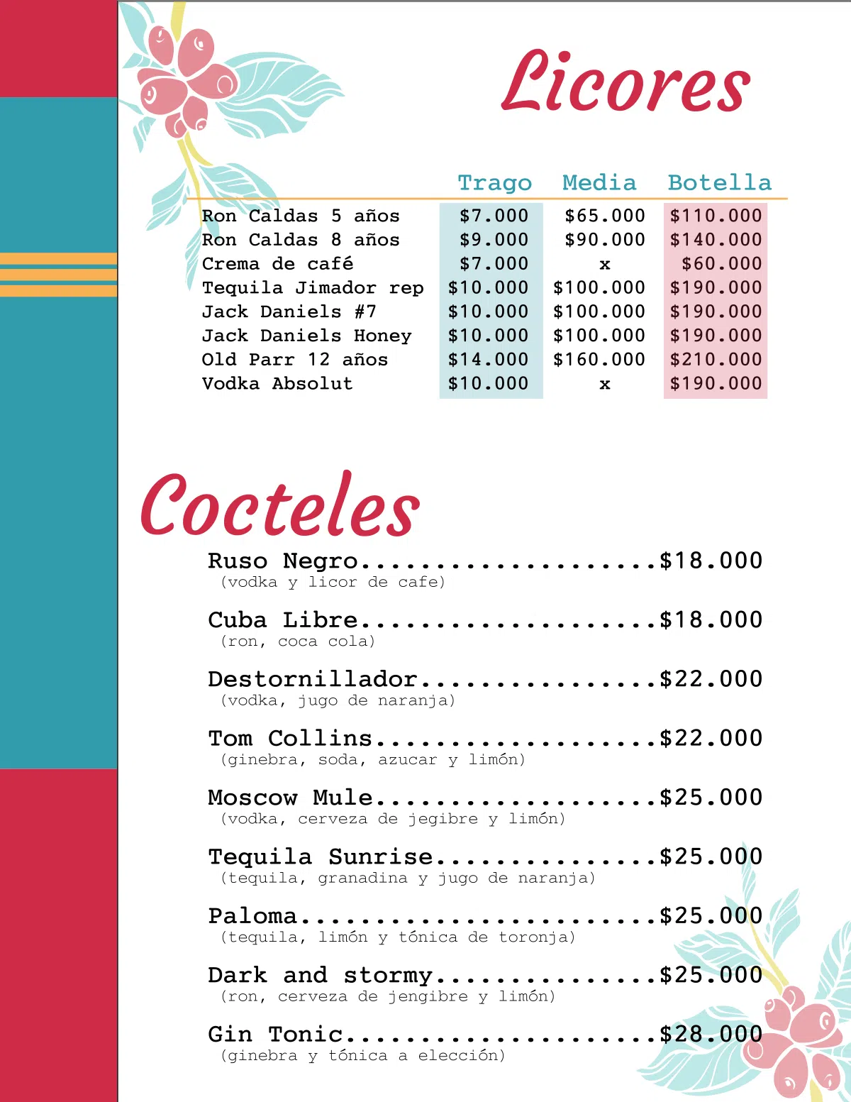 licores y cocteles